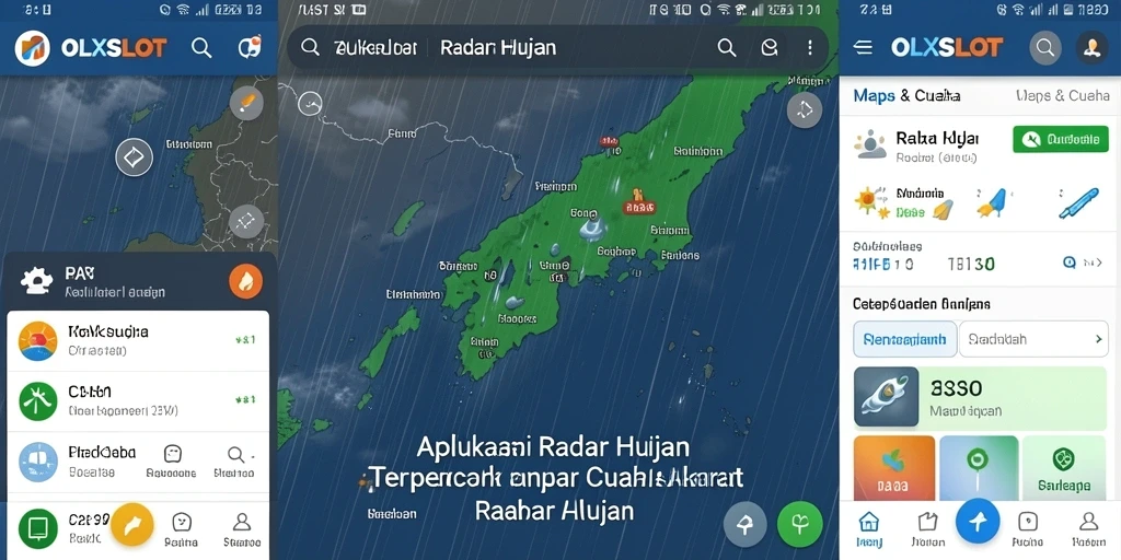 Antarmuka aplikasi OLXSLOT yang menunjukkan radar hujan secara jelas.