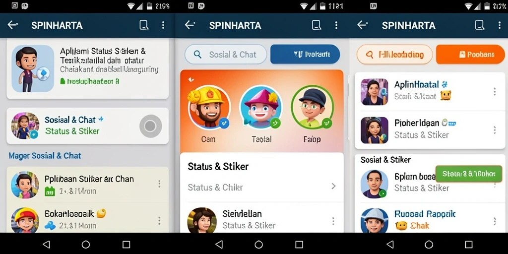 Tampilan antarmuka SPINHARTA dengan berbagai stiker menarik.